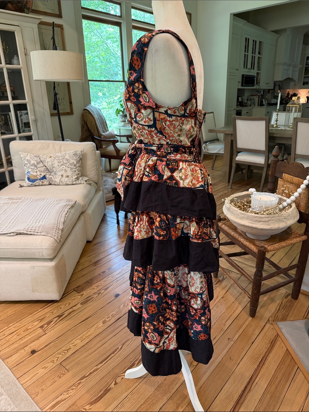 By Anthropologie Square-Neck Printed Tiered Midi
Dress. Size Medium - Picture 9 of 14